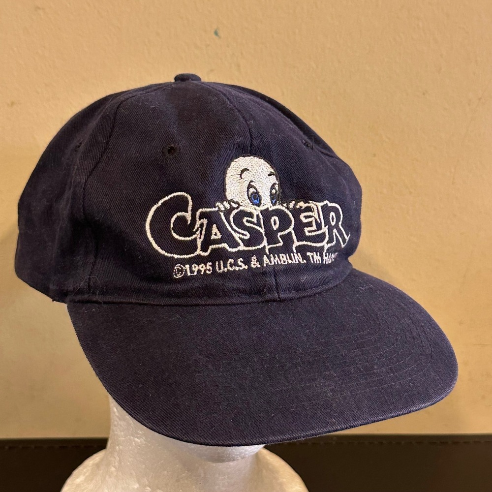 Vintage 1995 Casper The Friendly Ghost Snapback Hat Navy Blue Movie Promo Cap